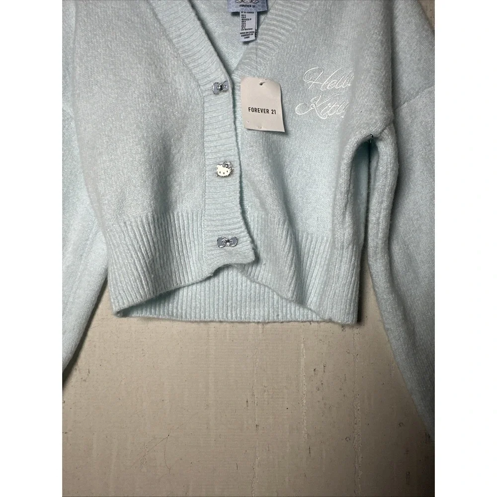 NWT Forever 21 Angel Hello Kitty Knit Blue Cropped Cardigan Sweater | Sz: S - Picture 6 of 12